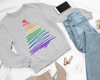 Gay Christmas Sweater, LGBT Rainbow Christmas Tree Sweatshirt, Bi Lesbian Christmas Gift, Unisex Gay Holiday Sweater, Subtle Pride Crewneck