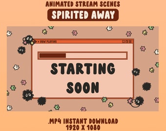 Animowane ekrany Spirited Away dla Twitch - NATYCHMIASTOWE POBIERANIE Ekrany ładowania Retro Słodki Sadza Sprite Ghibli Anime Estetyczny