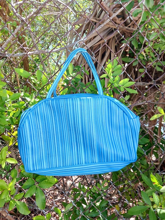 Vintage 70's Striped Blue Purse - image 1