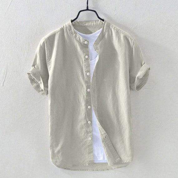 Elegant Cotton Linen Male Tee Tops Casual Shirts Men Short - Etsy