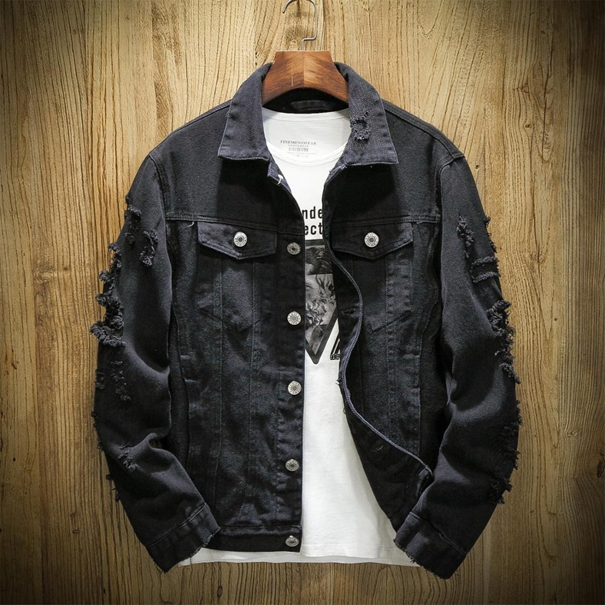 mens ripped jean jacket