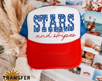 Stars and Stripes Fourth Of July DTF Hat Transfer, Ready to Press