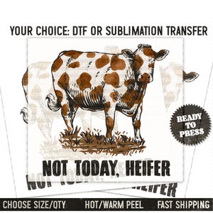 Ready To Press DTF or Sublimation Transfer Print Western Cow Not Today Heifer
