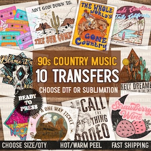 90s Country Music Bundle | Western, Country Music DTF/Sublimation Transfer Prints (Bundle of 10)