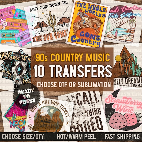 90s Country Music Bundle | Western, Country Music DTF/Sublimation Transfer Prints (Bundle of 10)