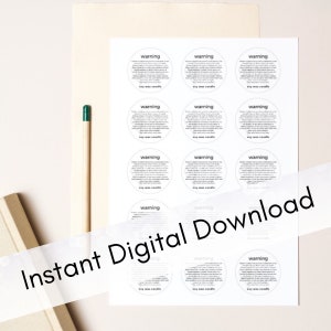 Printable Candle Warning Labels | Print direct onto Avery Sticker Sheet | 50mm Soy Wax Candle Label | Instant Digital Download File