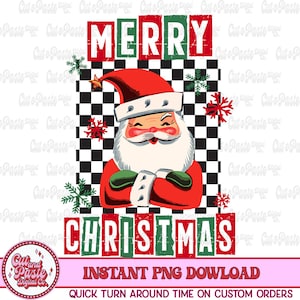 Checkerboard Retro Santa, Christmas Design, Instant Download, PNG, DTF, Shirt Design, Digital Design, Christmas PNG,