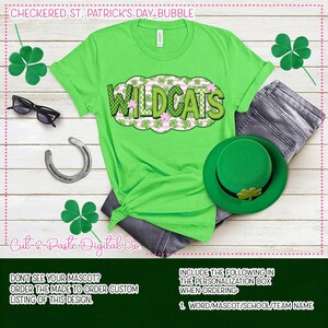 WILDCATS School Mascot St. Patrick's Day Checkerboard Bubble: PNG Digital Download image 5