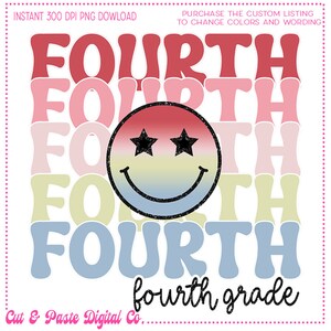 Fourth Grade Retro Smiley Face Design (PNG Digital Download)