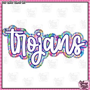 TROJANS, Neon Outline Mascot Dot, School Spirit Design, Teacher/School/Mascot/Sports Downloadable/Printable PNG FILE