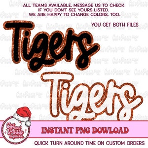 Tigers Mascot Design: Faux Sequin Script PNG for Spirit Shirts