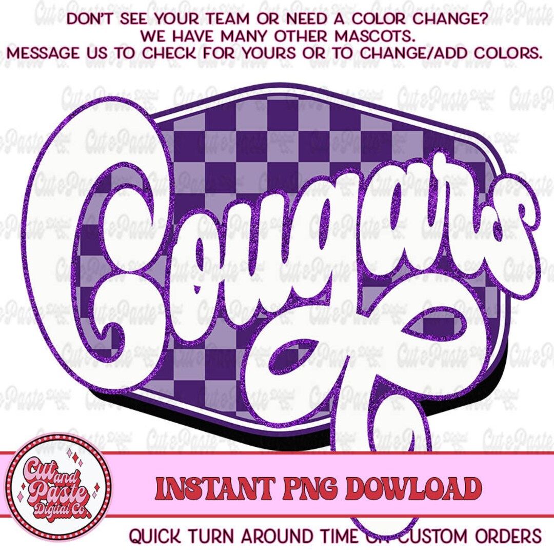 Retro Mascot Checkerboard Sign Cougars Teacher School Mascot Digital ...