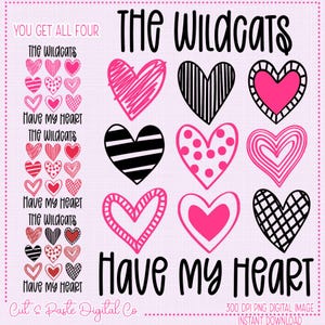 Wildkatzen, Lehrer, Herz, Schule Digitales Design, PNG Printable Sublimation DTF, Valentinstag Bundle