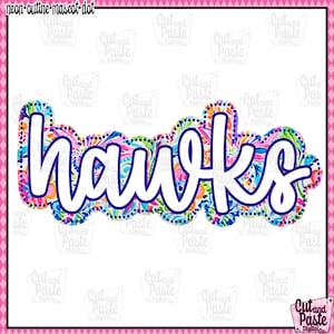 HAWKS, Neon Outline Mascot Dot, School Spirit Design, Teacher/School/Mascot/Sports Downloadable/Printable PNG FILE