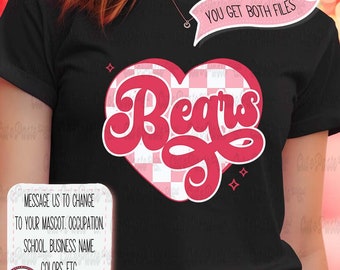 BEARS Checkerboard Heart - Valentines Day - Digital Design