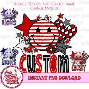 CUSTOM - Made to Order, Retro Daisies & Smileys, Teacher/School/Mascot Digital Design, Printable PNG, Sublimation/DTF