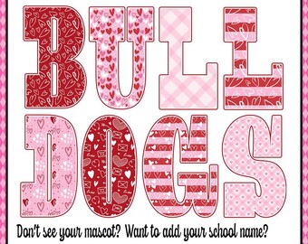 Bulldogs Mascot Valentine's Day PNG, Stacked Design (Digital Download)