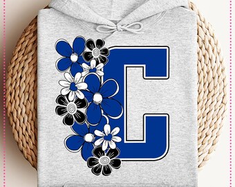 CUSTOM Groovy Retro Flowers Letter PNG: Your School/Team/Name/Colors