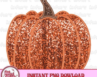 Faux Glitter and Embroidery Fall Pumpkin PNG File: Thanksgiving/Halloween Digital Design