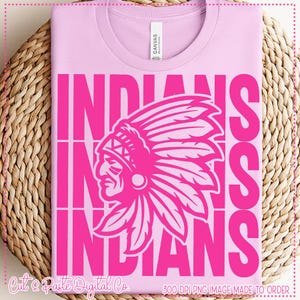 Indians Faux Glitter and Matte, Stacked School Mascot PNG: Breast Cancer Awareness, Pink Out image 4