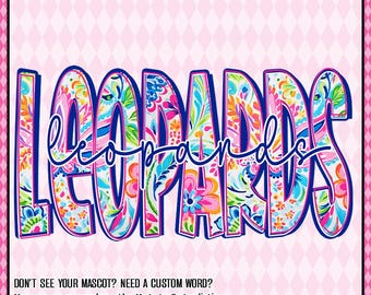 Espíritu escolar PNG: Flores de neón y mascota de leopardo - Descarga digital