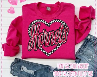 Faux Glitter Checkerboard Heart: HORNETS Valentine Design (PNG Digital File)