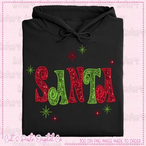 Santa Sequin Christmas Design: Retro Glitter PNG (Instant Download)
