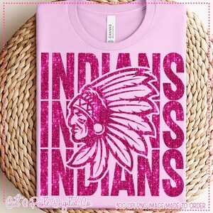 Indians Faux Glitter and Matte, Stacked School Mascot PNG: Breast Cancer Awareness, Pink Out image 3