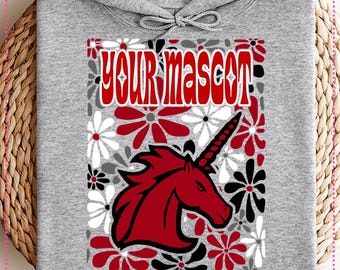 CUSTOM - Made to Order, Groovy Retro Floral Mascot, Vintage, Teacher/School/Mascot/Sports Team Digital Design, png Printable/Sublimation/dtf