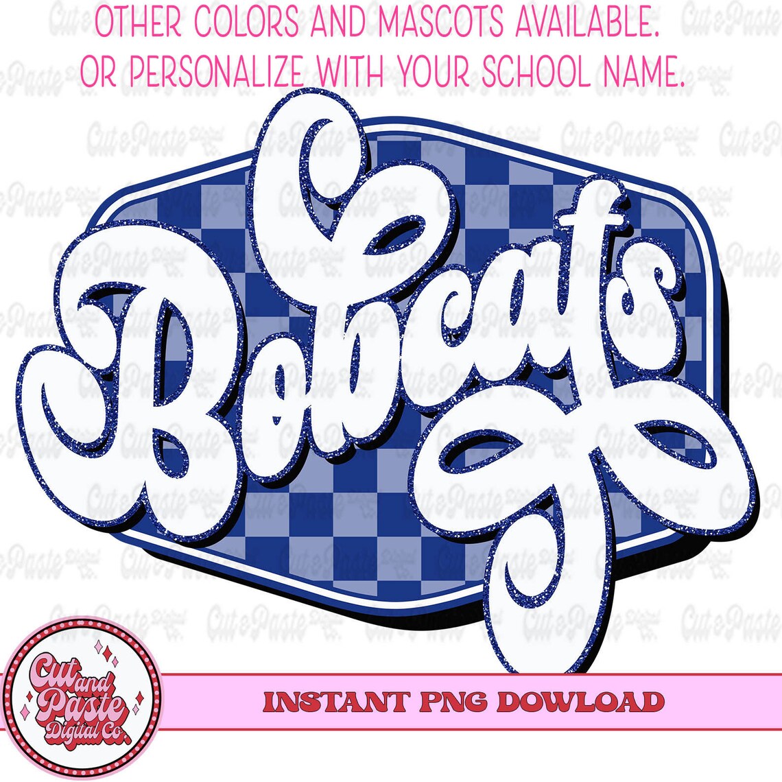 Retro Mascot Checkerboard Sign Bobcats Teacher School Mascot Digital ...