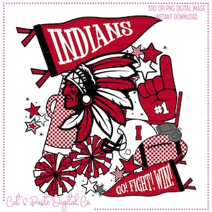 INDIANS, RED, Spirit Pennant Flag, Football, png file, Sublimation, dtf, Mascot, School, Team, Teacher, Sport, Checkerboard, Cheer