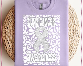 Lung Cancer Awareness Ribbon - Groovy Floral Digital Art