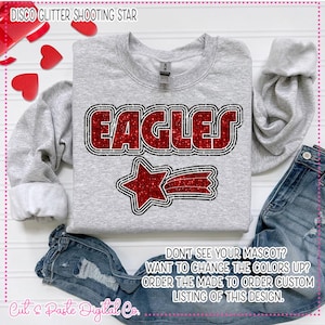 EAGLES Shooting Star, Faux Glitter/Faux Embroidery, Teacher/School/Mascot/Sports Downloadable/Printable PNG file, DTF/Sublimation File