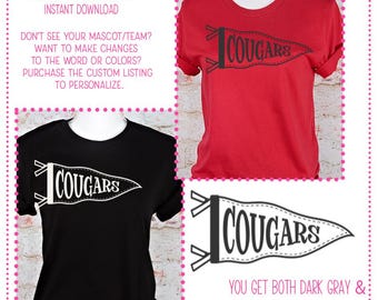 Cougars Mascot Pennant Flag - Printable School Spirit Design