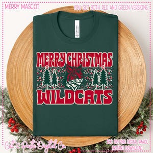 Wildcats Mascot Christmas Design: PNG Sublimation (Digital Download)