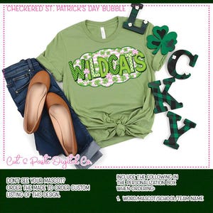 WILDCATS School Mascot St. Patrick's Day Checkerboard Bubble: PNG Digital Download image 2
