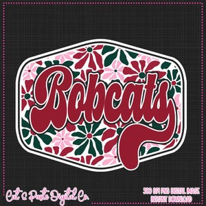 Floral Bobcats Design: Groovy Christmas PNG, DTF Sublimation (Digital Download)
