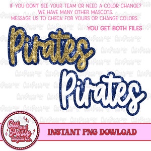 Piraten Maskottchen Faux Sequin Script: Schulsport PNG (Digitaler Download)