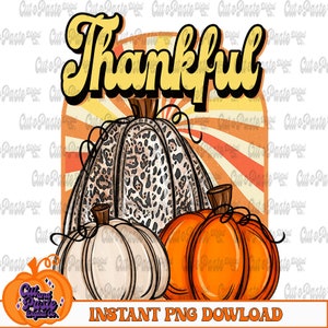 Thankful Retro Pumpkin Design: Leopard Print Fall PNG (Digital Download)