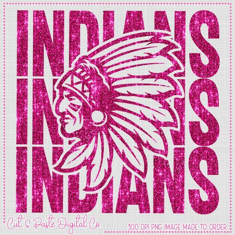 Indians Faux Glitter and Matte, Stacked School Mascot PNG: Breast Cancer Awareness, Pink Out image 1