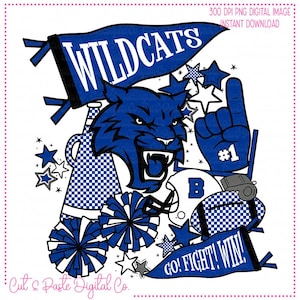 Royal Blue Wildcats Mascot PNG: School Spirit Graphic (Digital Download)