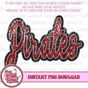 Piraten Maskottchen Faux Sequin Script: Schulsport PNG (Digitaler Download)