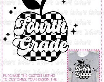 Checkerboard Fourth Grade Apple Design: PNG Digital Download - School Teacher - Grade Level
