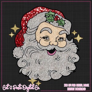 Retro Sequin Santa, Christmas, Instant Download, PNG, DTF, Faux Sequin, Glitter, Santa, Shirt Design, Faux Embroidery, Vintage Santa,