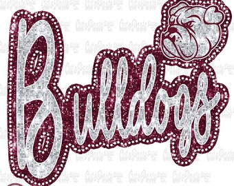 Maroon Bulldogs Mascot - Glitter Sequin Design (PNG Digital Download)