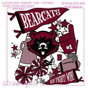 Bearcats Mascot PNG: Maroon Spirit Pennant, Sublimation Design (Digital Download)