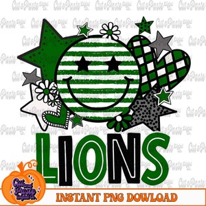 Lions Green Retro Smiley Face PNG: Teacher Design (Digital Download)