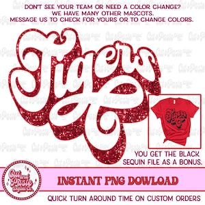 Retro Tigers Mascot Sequin Design: School Spirit Shirt (PNG Digital Download)