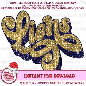 Sequin Lions Mascot: Retro School Spirit Shirt Design (PNG Digital Download)