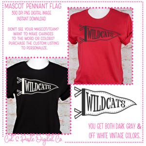 WILDCATS, MASCOT Pennant Flag, School, Digital Design, PNG, Printable,  Sublimation dtf, Teacher